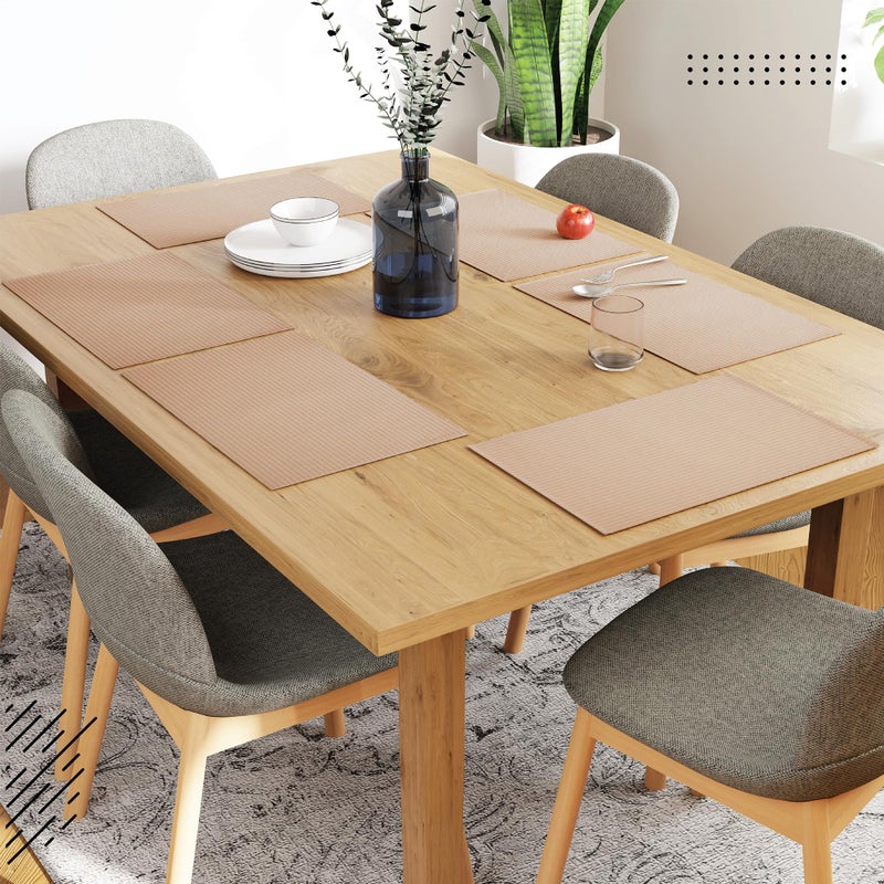 Encasa XO Dining Placemat Set of 6 | Solid Beige Color | Fine Ribbed Cotton Table mat | Size 19x13 in | Machine Washable - Image 2